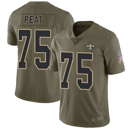 Men New Orleans Saints Limited Olive Andrus Peat Jersey NFL Football #75 2017 Salute to Service Jersey->new orleans saints->NFL Jersey